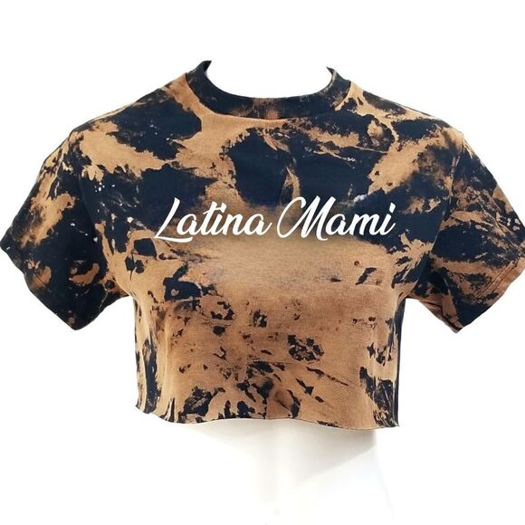 LATINA MAMI Acid Wash Distressed Cropped Crop Top Rock Tee Punk Rap Reworked y2k - Picture 1 of 3